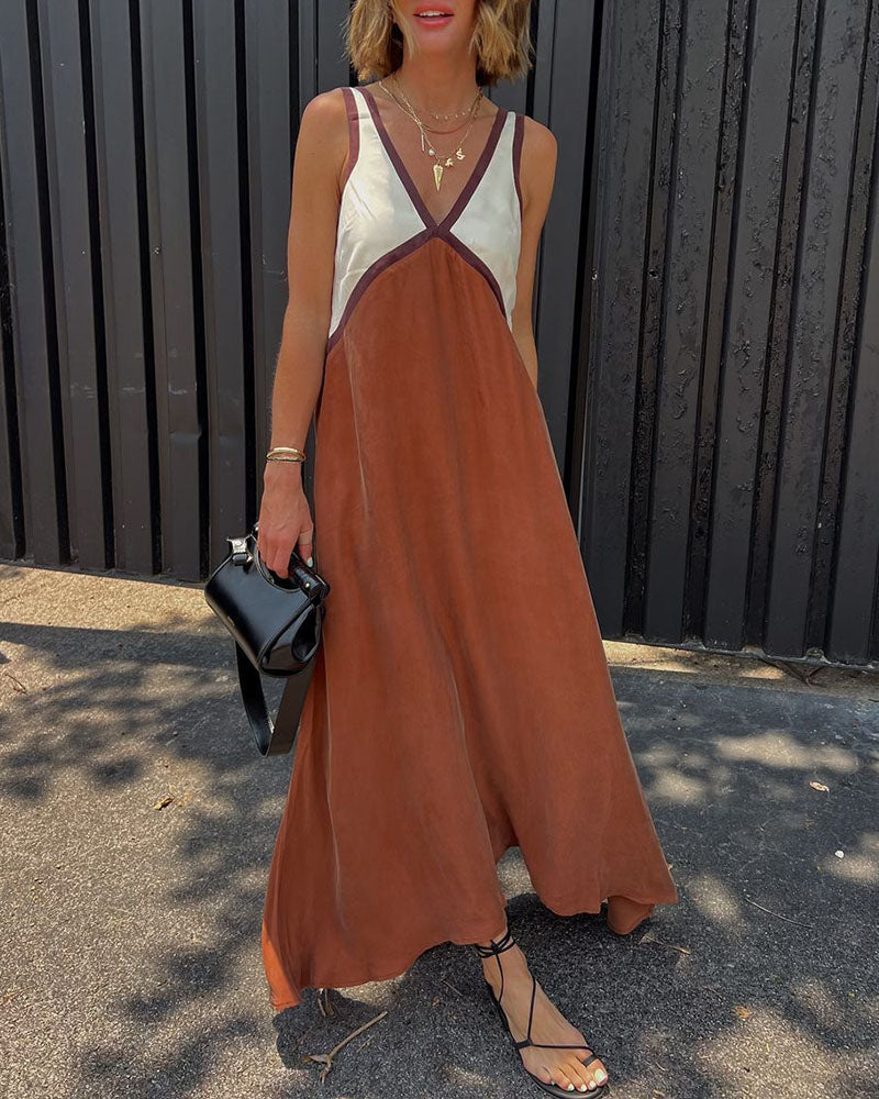 Sandy - Women’s chic v-neck dress with contrasting colors