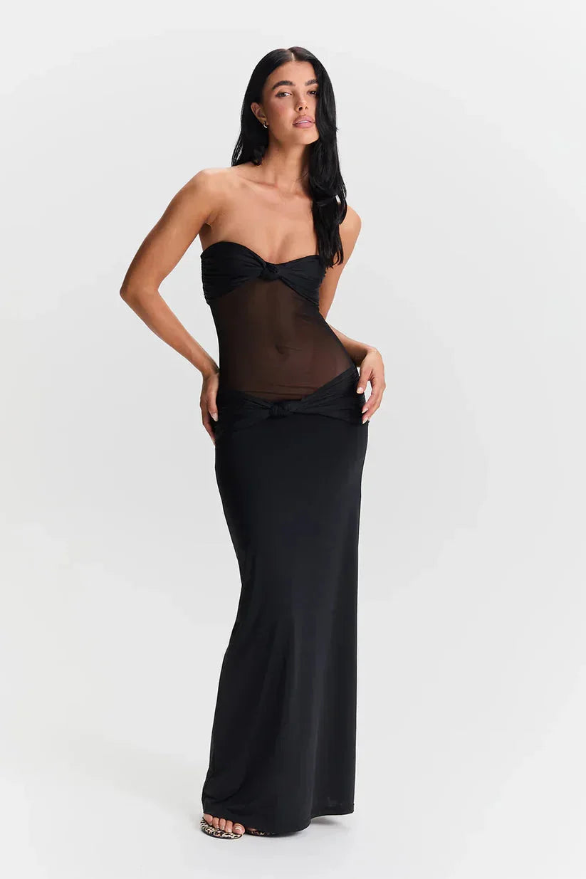 Strapless Giavonna maxi dress with versatile design, perfect for any occasion, made from soft and flowy fabric.