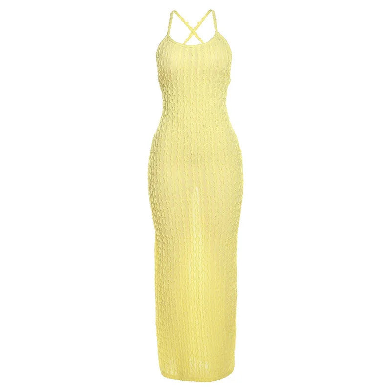 "Samara lace maxi dress for women in a body-hugging design. Features intricate lace detailing, perfect for a chic and…