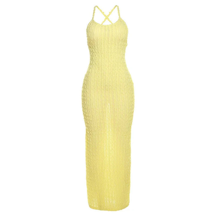 "Samara lace maxi dress for women in a body-hugging design. Features intricate lace detailing, perfect for a chic and…