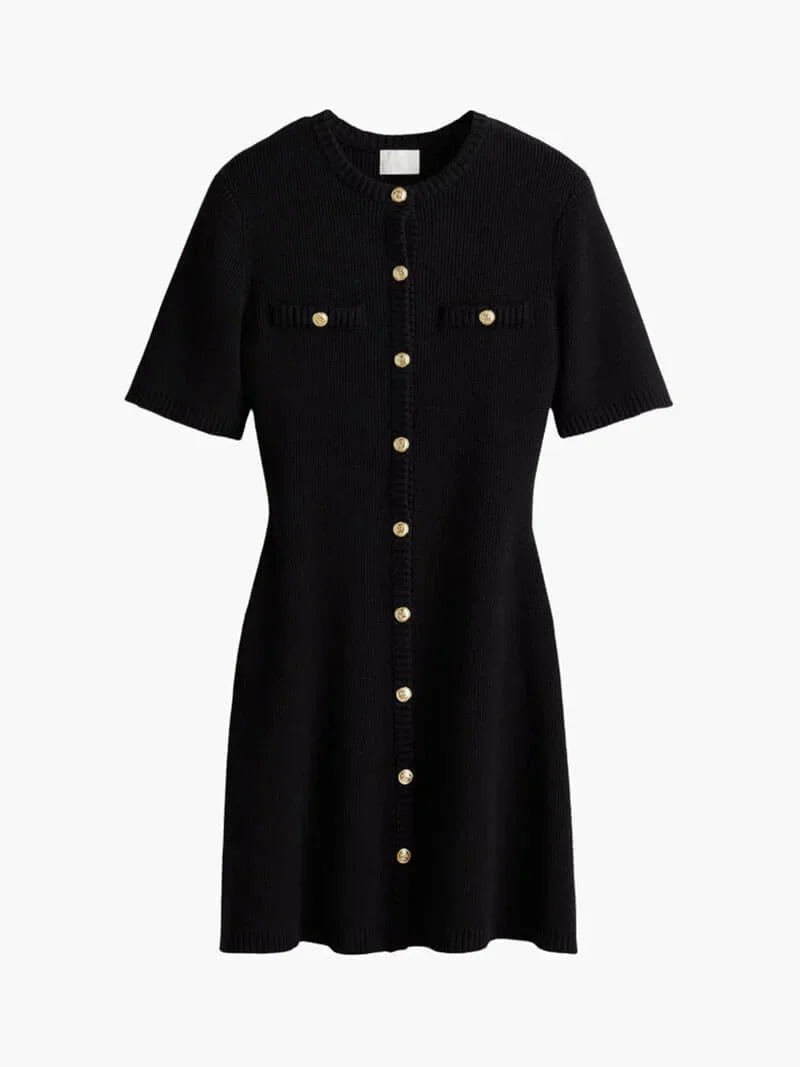"Ribbed short sleeve mini dress in Rhys style, perfect for casual outings or days out."