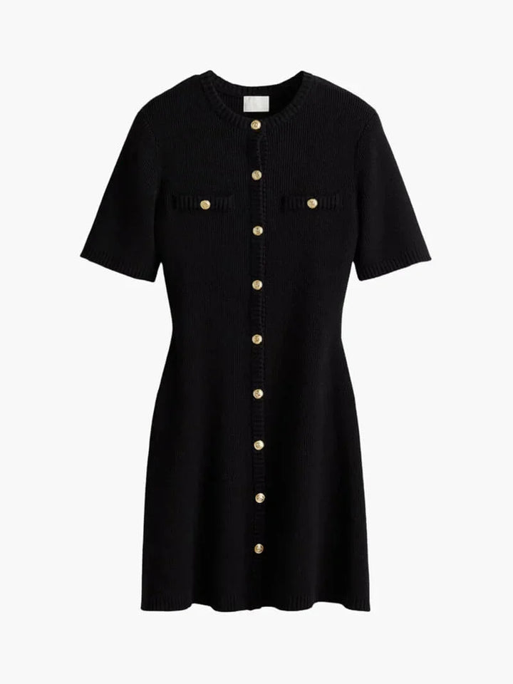 "Ribbed short sleeve mini dress in Rhys style, perfect for casual outings or days out."