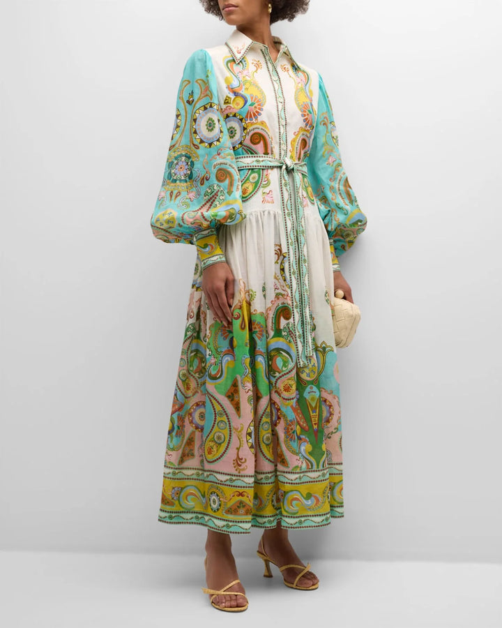 "Anneliese maxi dress in paisley print with balloon sleeves, made from lightweight fabric, perfect for a stylish and…