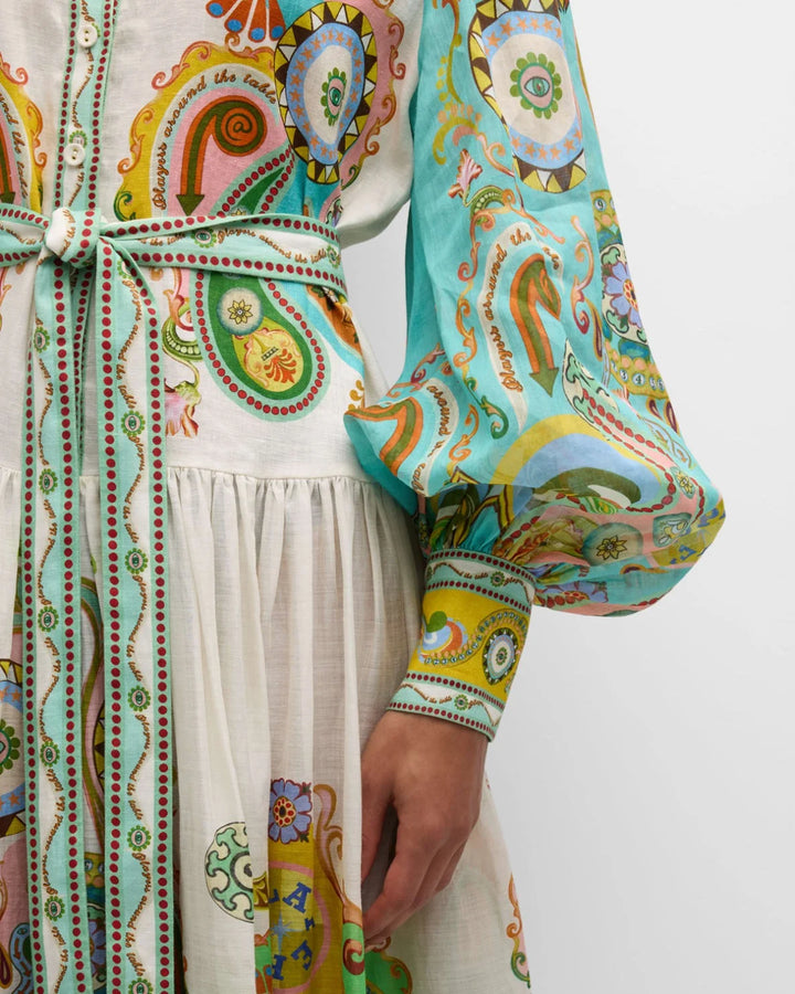 Anneliese maxi dress with paisley print and balloon sleeves in soft cotton blend, perfect for a boho-chic style statement.