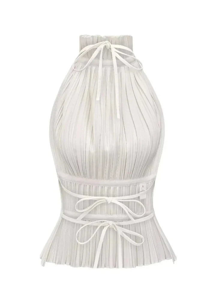 "Women's halter top in black with metallic chain details, perfect for a night out or special occasions."