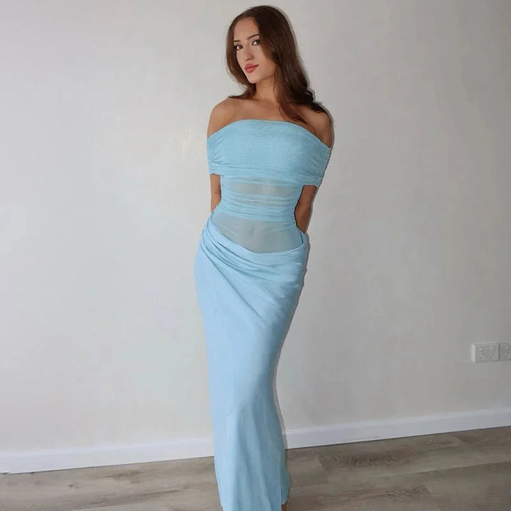 Off-shoulder ruched maxi dress in Ariely, highlight waist cut-out, elegant and stylish silhouette, suitable for formal…