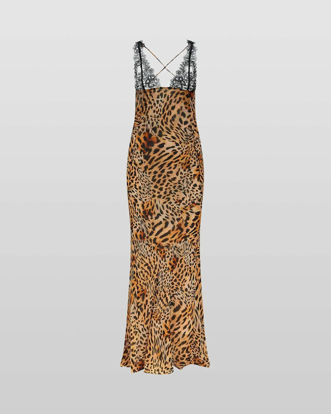 Macie - Plunge neck animal print maxi dress in lightweight chiffon fabric with a striking exotic pattern and deep neckline.