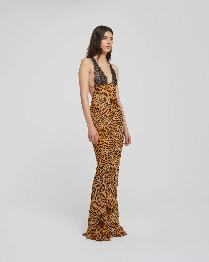"Macie animal print maxi dress with plunging neckline, perfect for a stylish and bold look. Made with comfortable and flowy…
