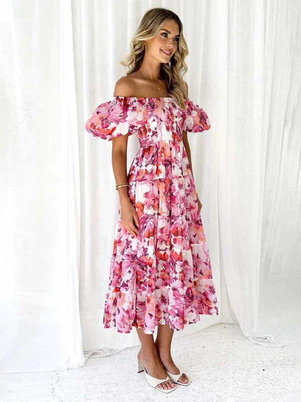"Kenley - Flowing floral tiered summer dress in lightweight cotton blend with colorful floral pattern, perfect for warm…