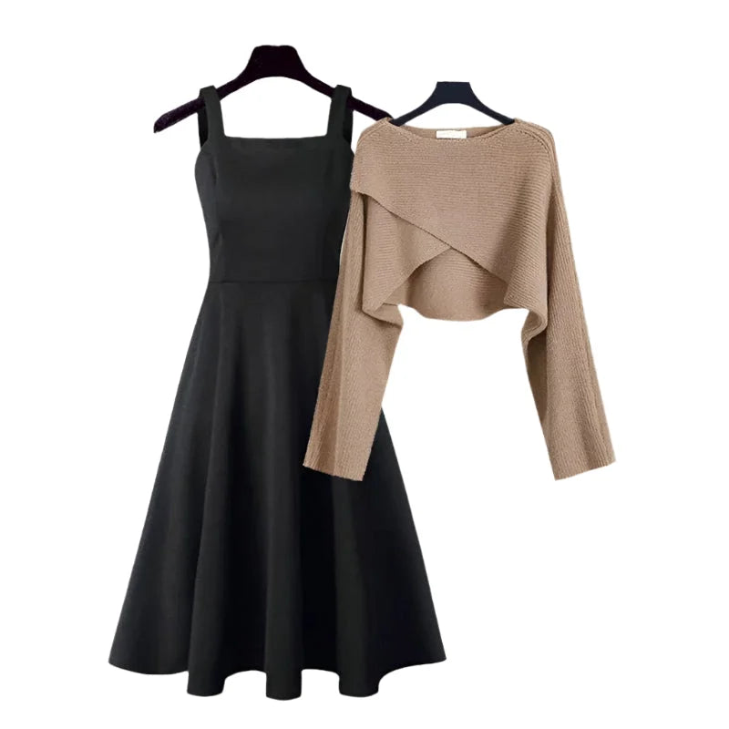 "Fallyn dress in flared style, with a cozy asymmetrical knit sweater, perfect for stylish and comfortable everyday wear."