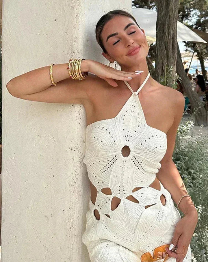 Jett halter mini dress with cut-outs in soft cotton blend fabric, perfect for a casual yet trendy summer look.