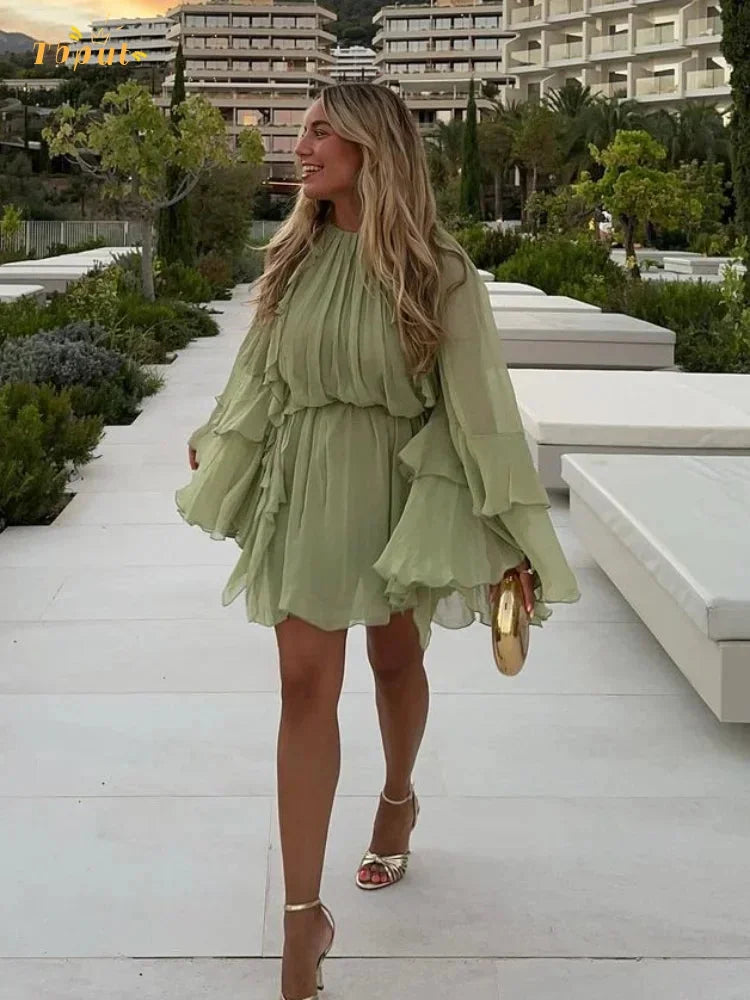 Ethereal Adelynne dress with layered ruffles, airy and delicate design, perfect for a whimsical touch to your wardrobe.