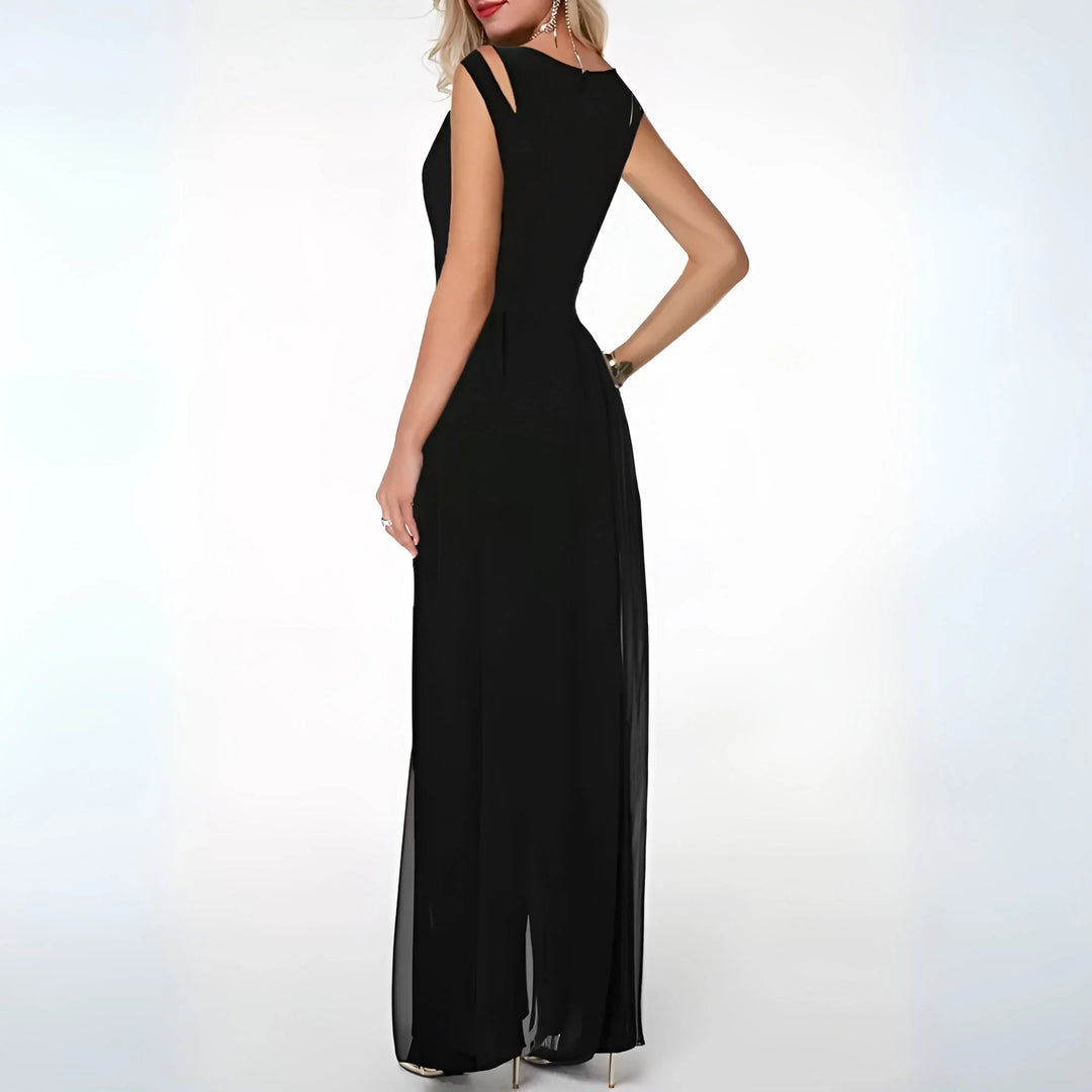 Sleeveless maxi dress for women in Eleanor with side cutouts, made from airy, soft fabric, ideal for warm weather casual wear.