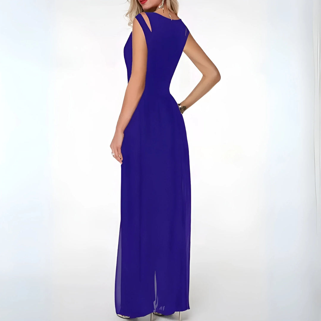 Sleeveless maxi dress for women by Eleanor featuring side cutouts in a comfortable and lightweight fabric.