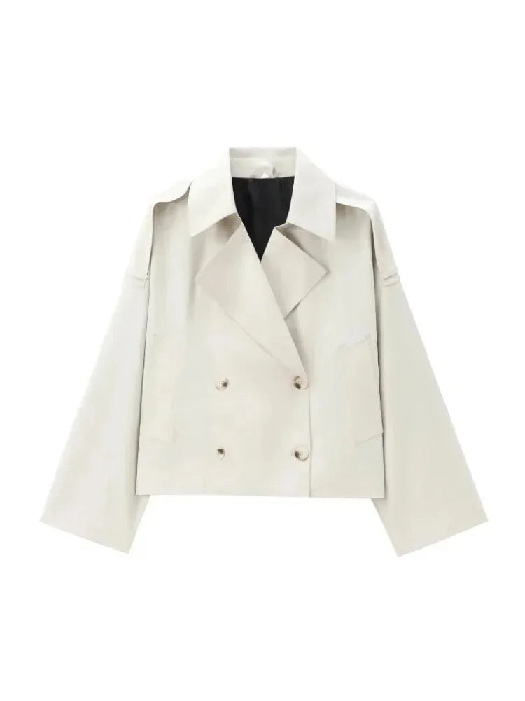 Ivory double-breasted jacket in Beige, featuring a structured design.
