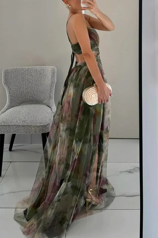 "Nirvi maxi dress with textured layers in soft flowing fabric, ideal for formal gatherings and special occasions."