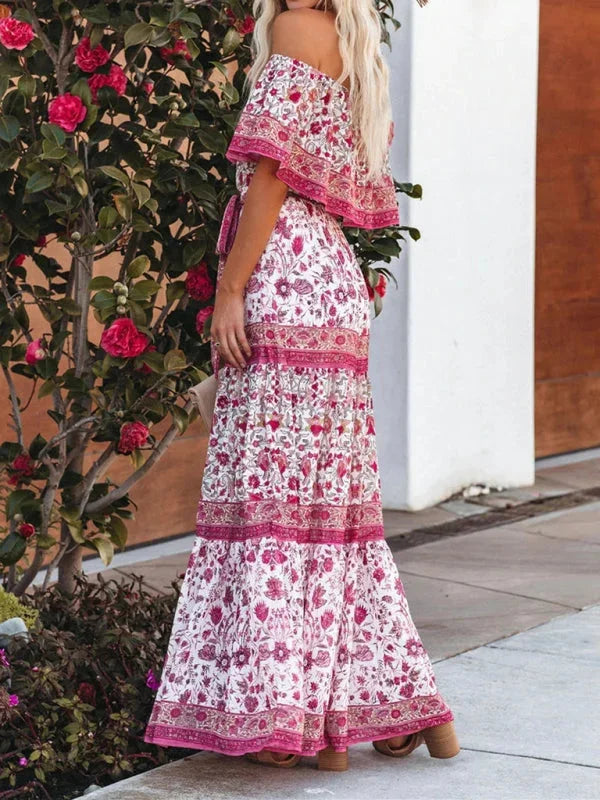 "Amyla - Floral tiered maxi dress with belt, featuring a soft and flowy fabric in a stylish tiered design with a flattering…