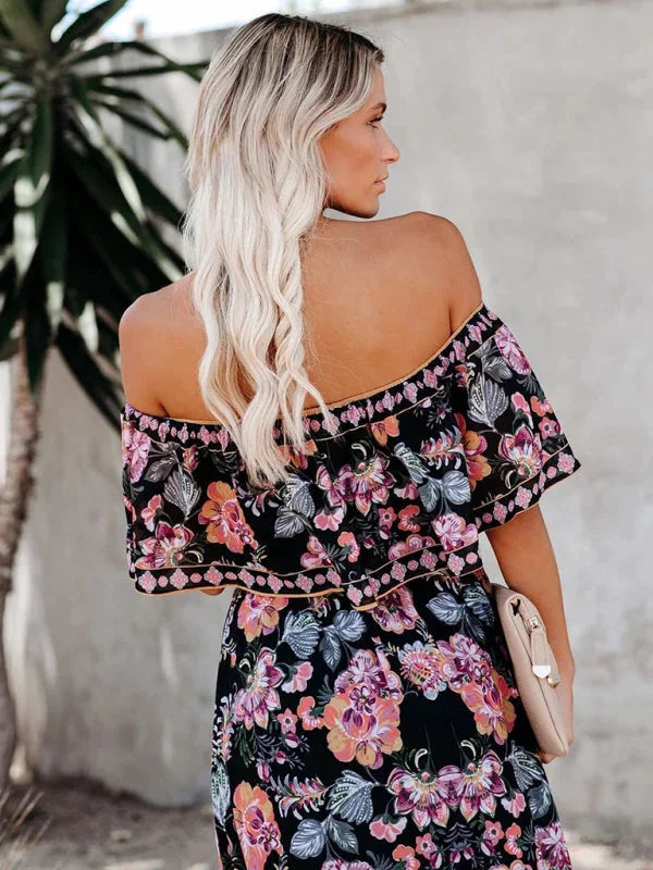 "Amyla floral tiered maxi dress featuring a belted waist, made with lightweight and breathable fabric for a chic and elegant…