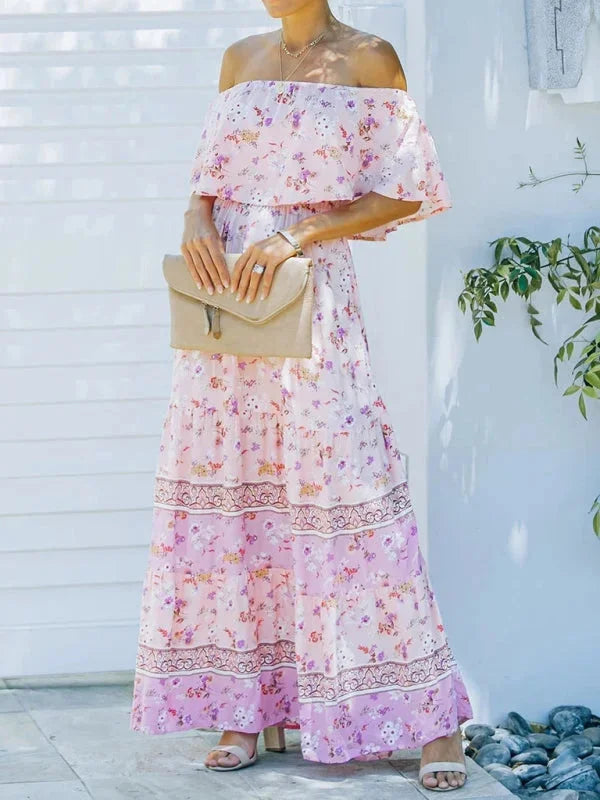 "Amyla - Floral tiered maxi dress with belt featuring a soft, lightweight fabric and intricate floral pattern in a tiered…