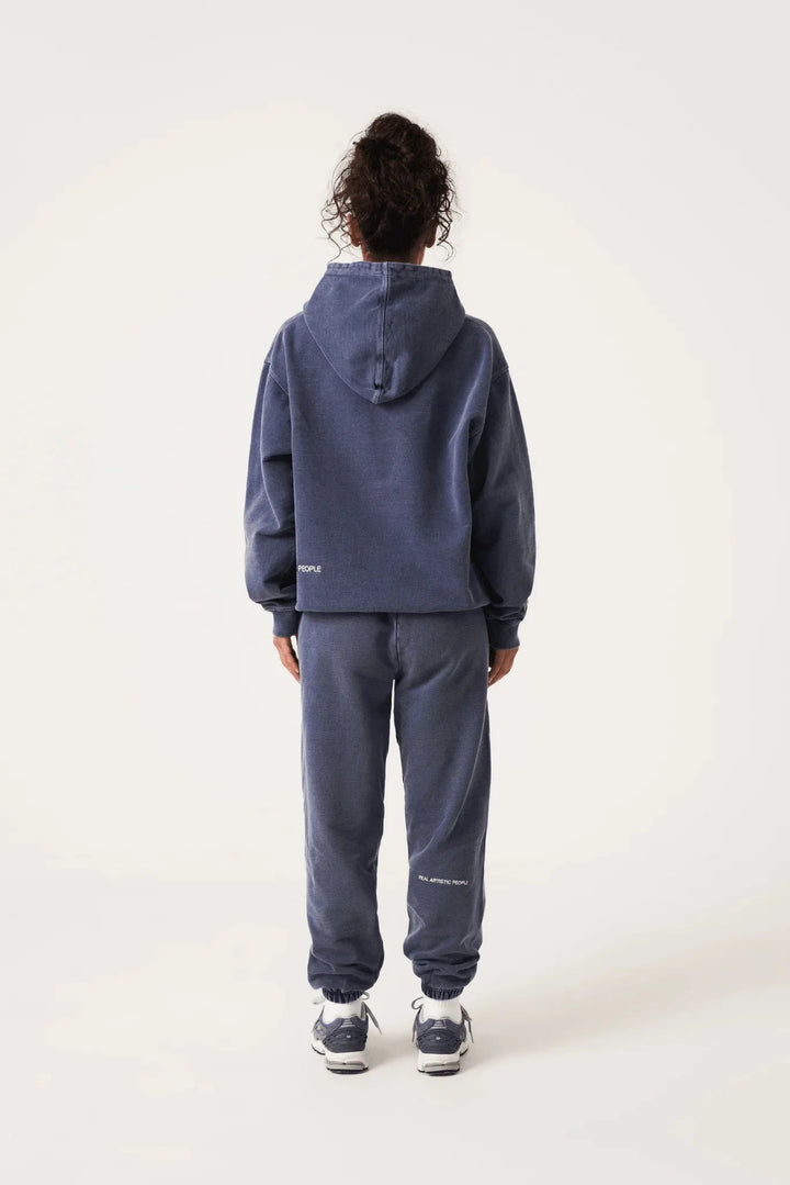 Navy unisex hoodie with statement print featuring a soft cotton blend fabric and a contemporary design.