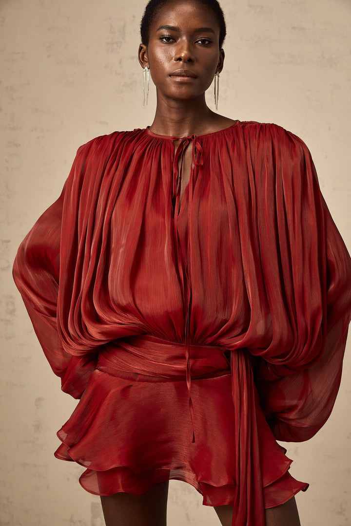 Satin mini dress with tie accents in flowing design - Camiyah - perfect for a night out or special event.