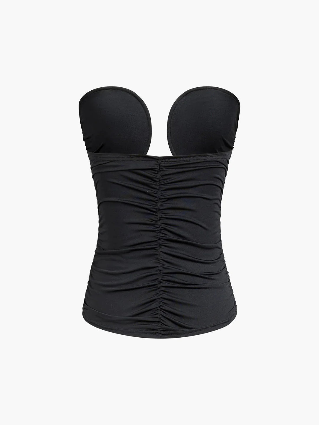 Black strapless top with a sweetheart neckline by Rosalynn, showcasing a sleek design and comfortable material for a versatile…