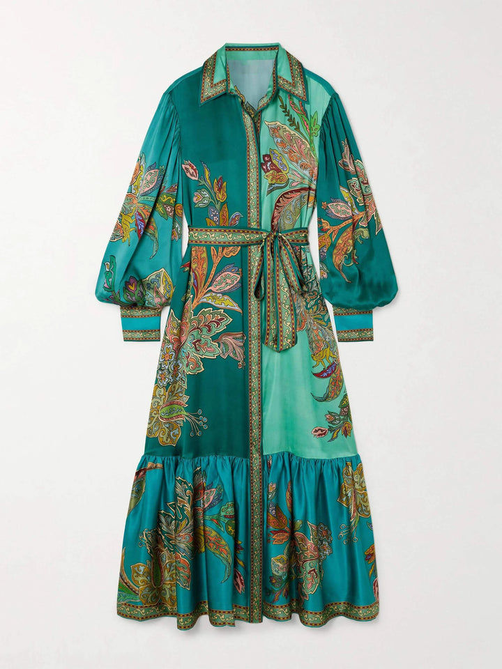 Navy blue maxi dress with belted waist, flowy design, and intricate details perfect for a casual chic look.