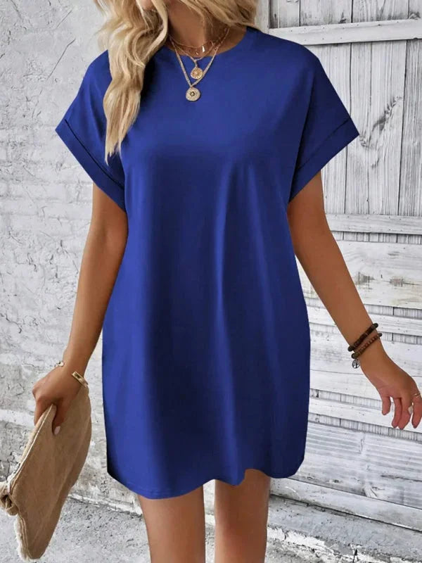 Taniyah mini dress in soft cotton blend with practical pockets, ideal for all-day comfort and functionality.