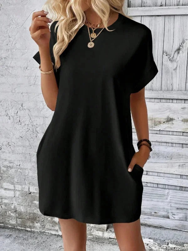 Taniyah mini dress in soft cotton blend with handy pockets, perfect for all-day comfort and casual style.