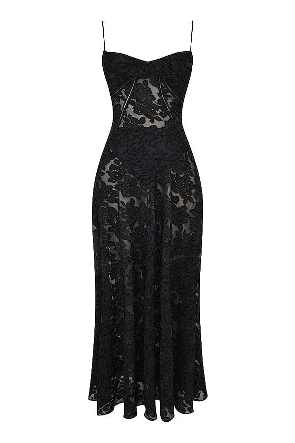 "Emiliana spaghetti strap floral lace maxi dress, featuring delicate lace detailing and a flowing silhouette perfect for any…