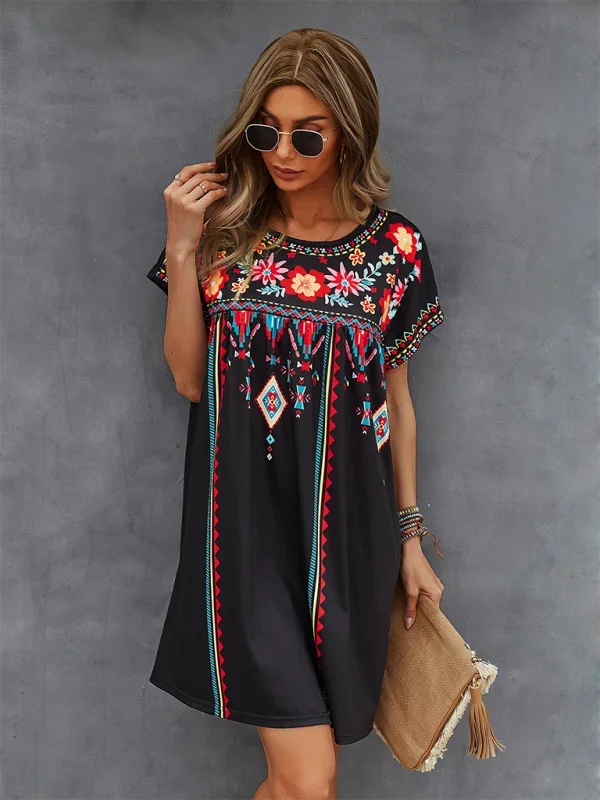 Embroidered boho mini dress with intricate details and flowy silhouette by Nihira.