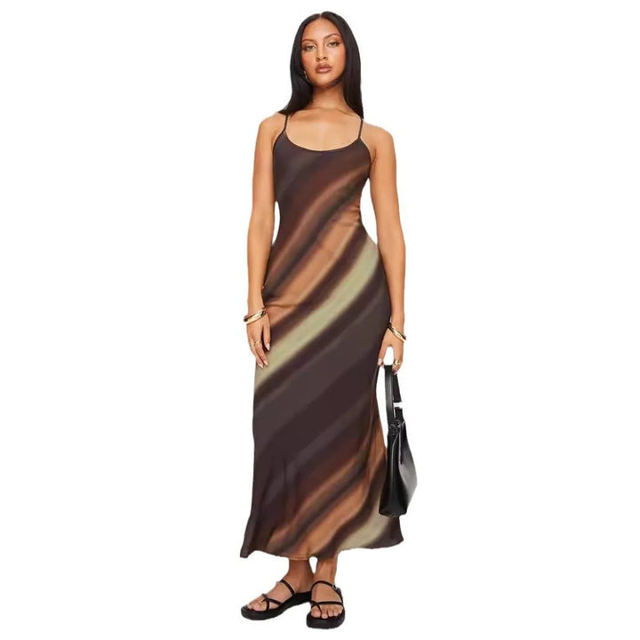 Alt text: "Brown ombré maxi dress for women, featuring a stylish design with gradient tones, ideal for a casual day out or…