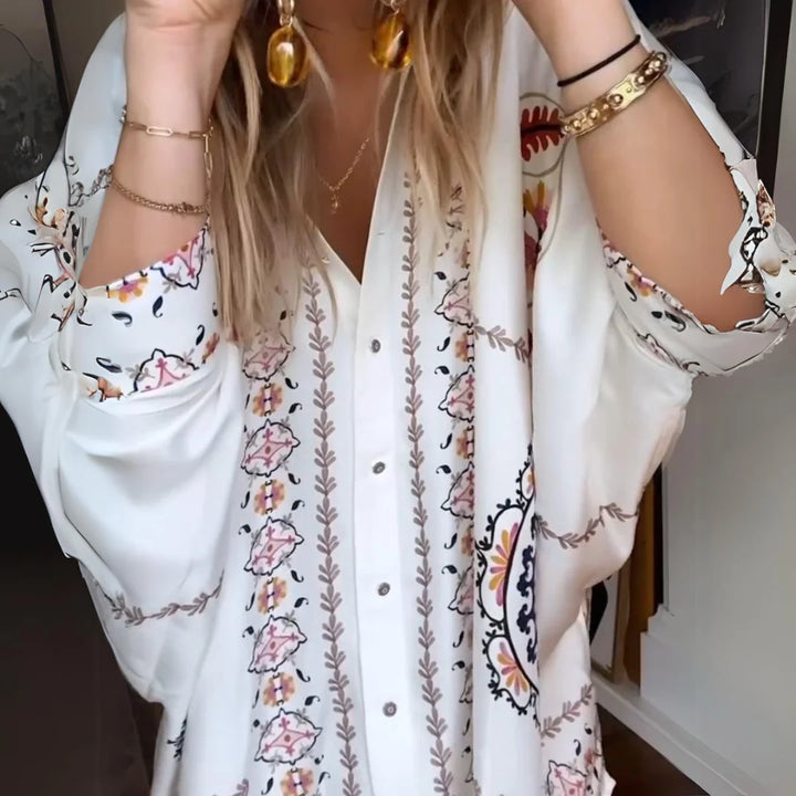 "Bohemian two-piece set in Aryiah print, perfect for spring days - loose fit blouse and flowy skirt in lightweight cotton…