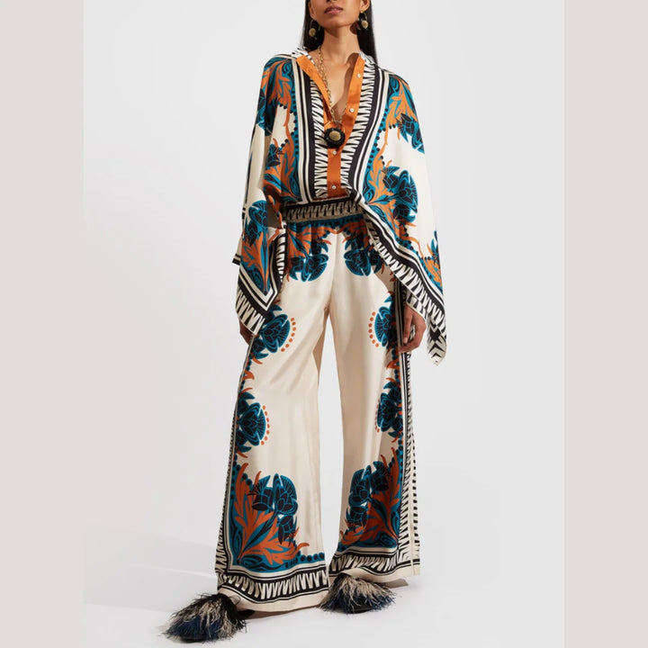 "Aryiah bohemian set for spring days featuring versatile design in soft, lightweight fabric for a laid-back look."