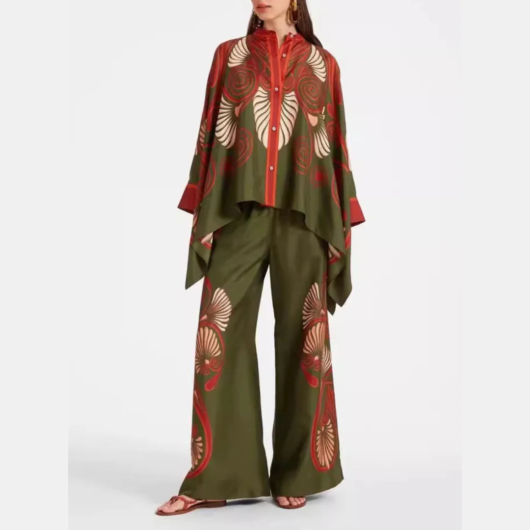 Bohemian green Aryiah set featuring versatile design for spring days, adorned with intricate patterns and made from…