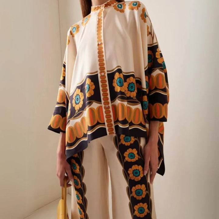 "Yellow Aryiah bohemian set, perfect for spring days, featuring versatile design and comfortable fabric."