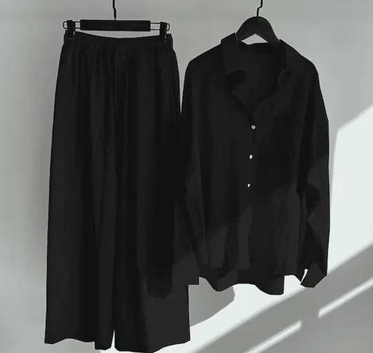 "Black linen women's set by Rocky with versatile design for all occasions."