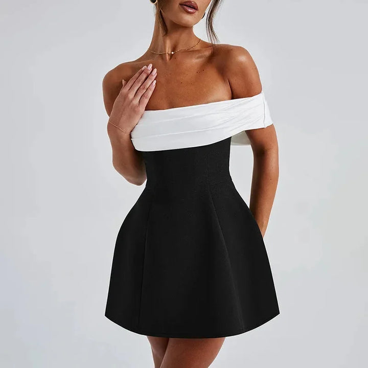 Off-shoulder dress in two-tone with a sleek design by Cindy, perfect for making a stylish statement at any event.