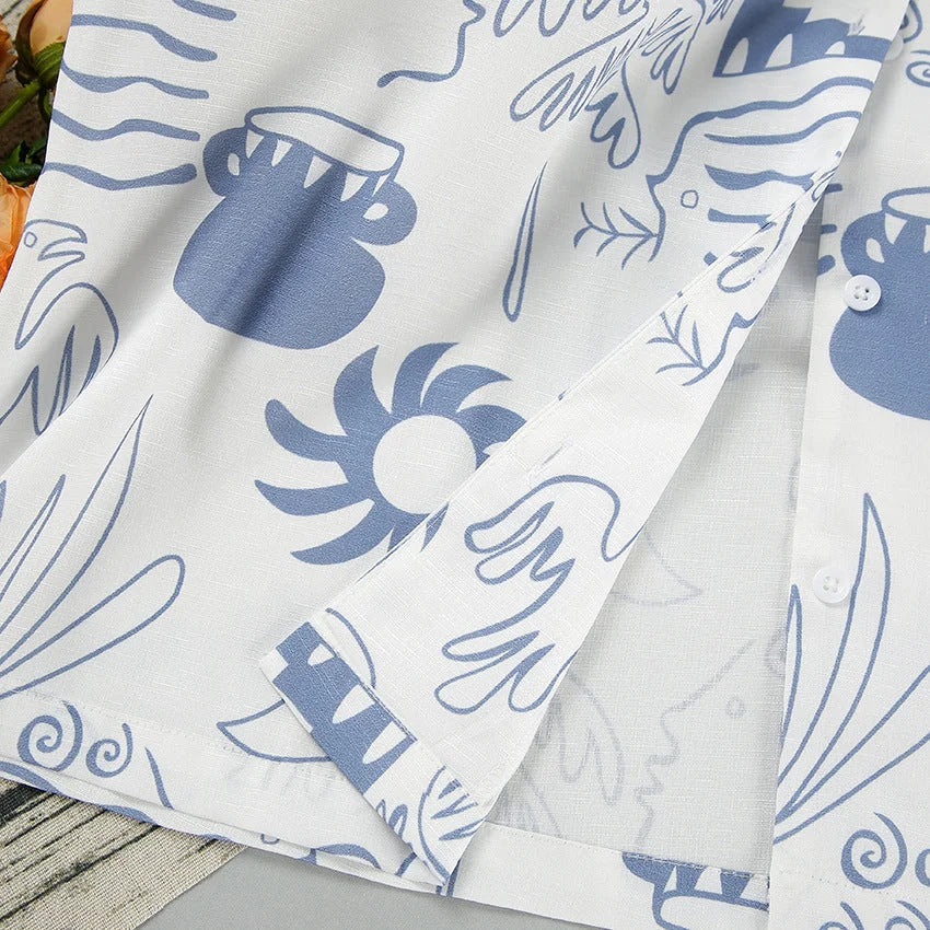 White and blue patterned set showcasing a modern design with durable fabric.