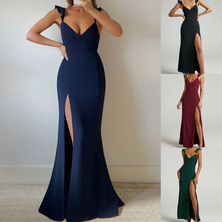"Nailea maxi dress featuring thigh split and sleeve details, made from lightweight fabric in a flattering design."