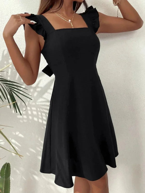 Flared mini dress in Viviane with ruffle detail, made of soft cotton blend, perfect for a casual yet stylish look.