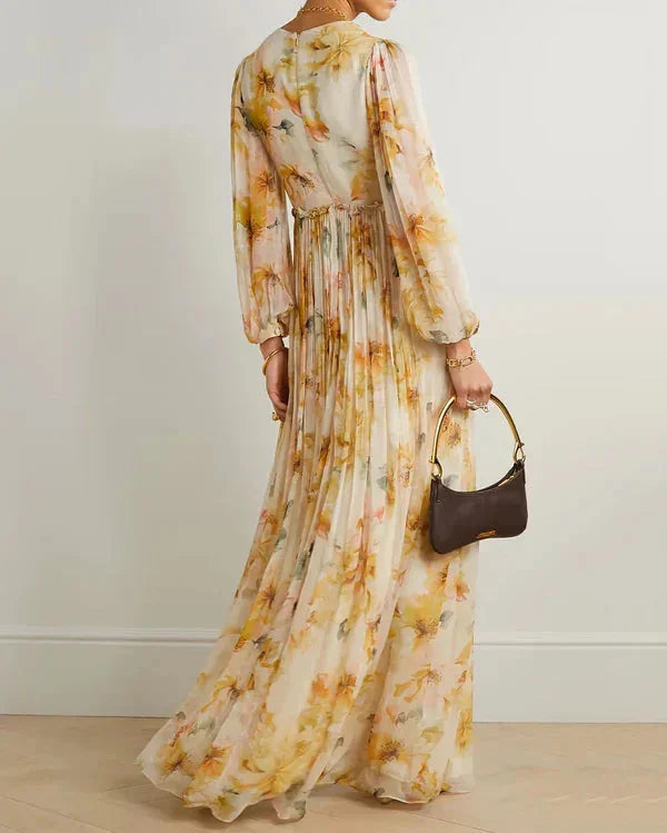 "Annia floral maxi dress for women, featuring elegant high slit design, perfect for summer, made with lightweight breathable…