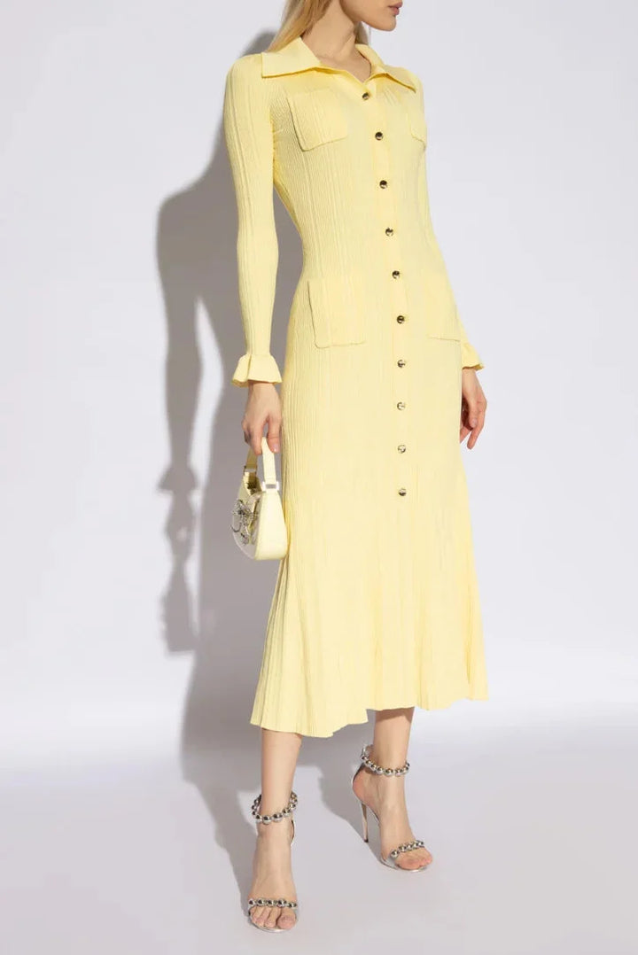 Alt text: "Ashlynn ribbed dress featuring buttons detailing, perfect for casual chic style with a touch of elegance in a…