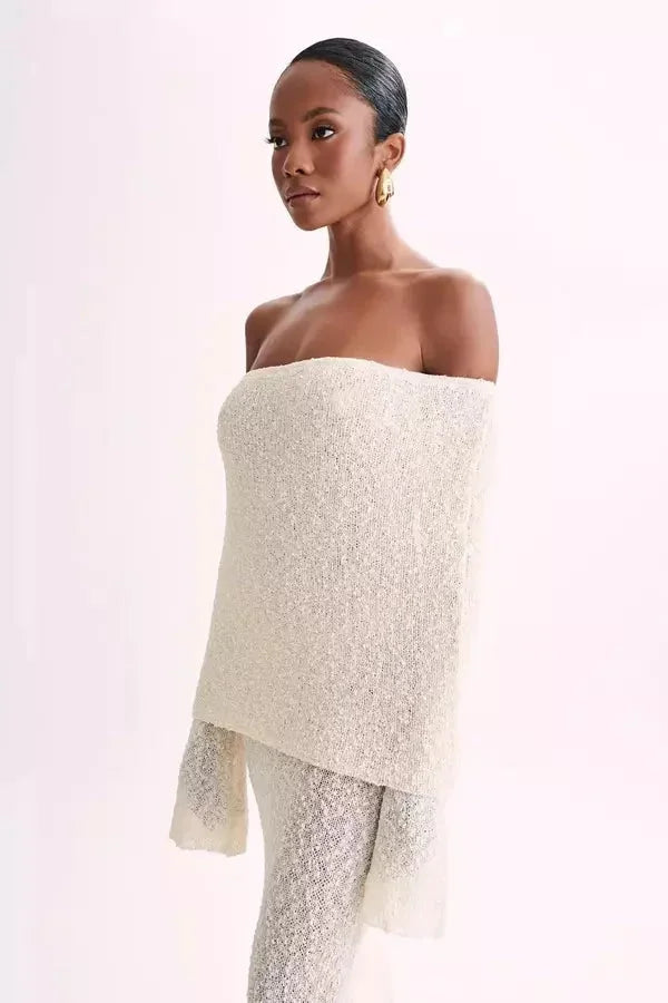 Off-shoulder dress in timeless elegance with stylish sleeves - Kaori, made from comfortable and high-quality fabric.