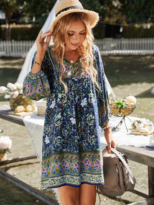 Boho-inspired mini dress with delicate prints in a breezy cotton fabric and flowing silhouette by Walker.