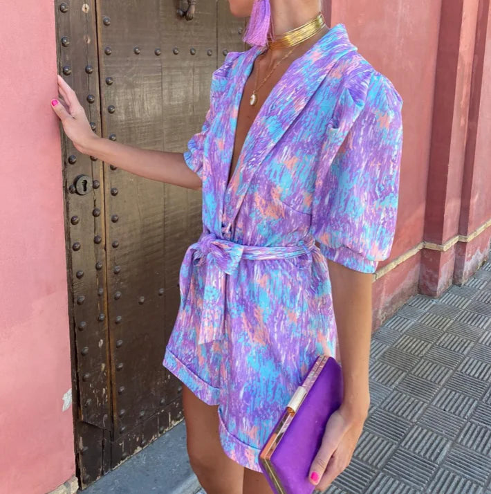 "Maevyn playsuit in a soft, lightweight material with tie waist for comfort and style."