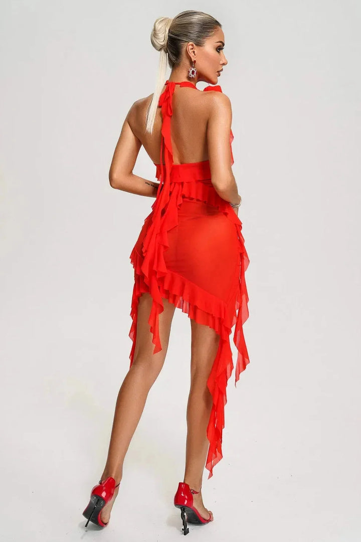 Women's ruffled mini dress with rose applique, perfect for a chic look. Crafted from soft floral fabric, ideal for any…