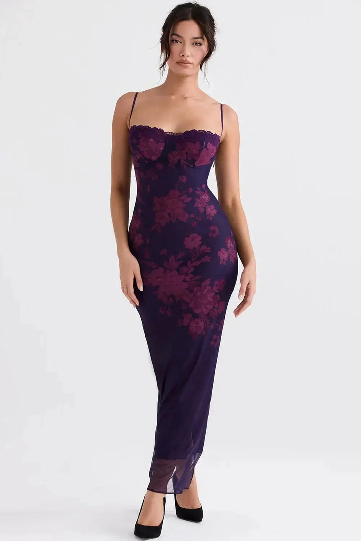 "Stevi floral maxi dress with adjustable straps, featuring a vibrant floral print design for a chic and versatile look."