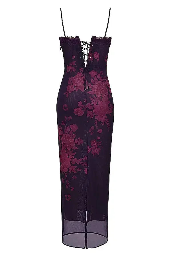 "Stevi floral maxi dress featuring adjustable straps and a vibrant floral pattern on soft, breathable fabric."