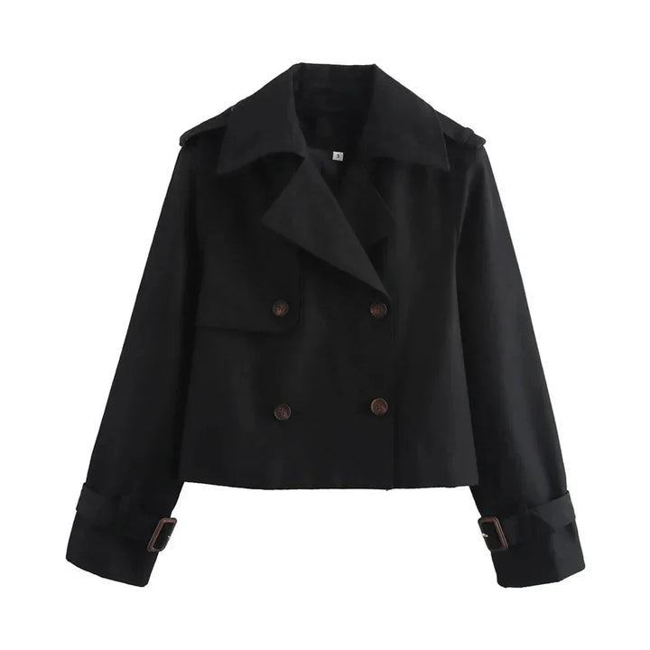 Black short jacket with a sleek design, ideal for daily wear. Made from durable materials, suitable for versatile styling.